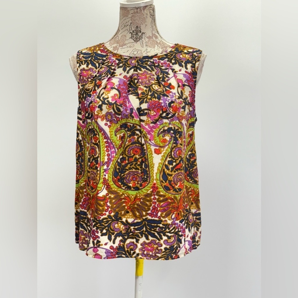 Talbots navy and pink paisley print sleeveless top size 14P - Picture 5 of 12